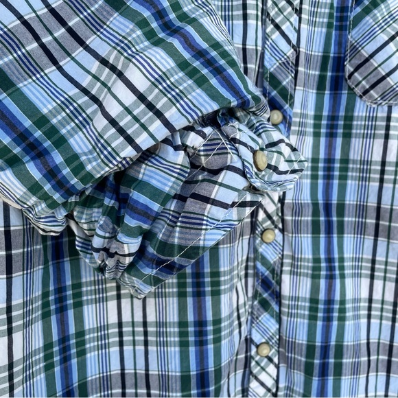 Scotch & Soda Western White/Blue/Green Plaid Full-Snap Scrunched Sleeve Shirt L - Picture 6 of 12